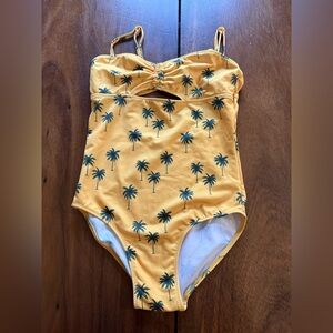 Zara Kids Yellow Palm Print One Piece Swimsuit
